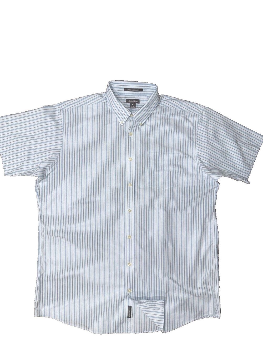 Eddie Bauer Men’s Short Sleeve Button Down Blue Stripe Wrinkle Free TXL